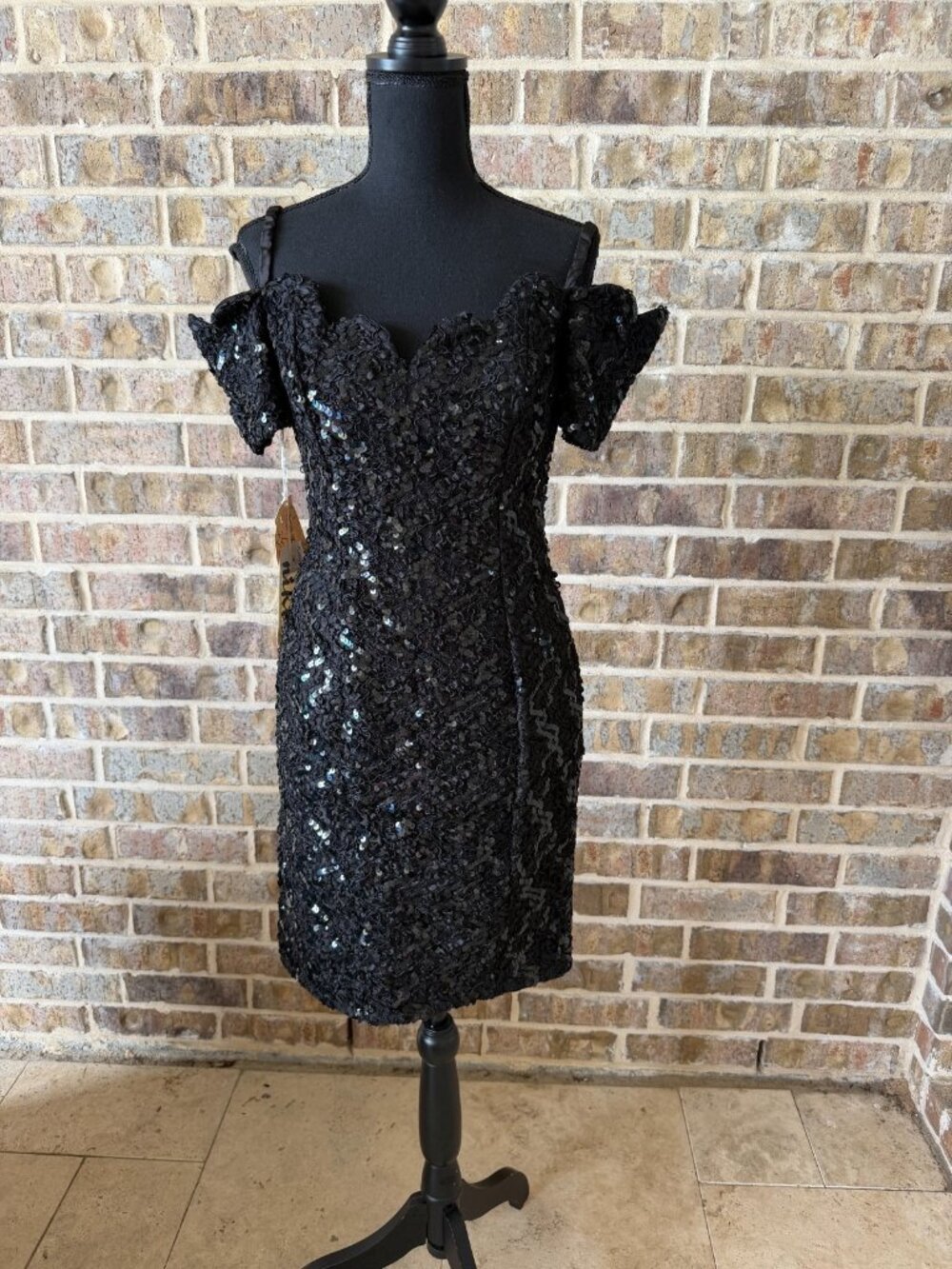Karen Lucas for Niki Dead Stock Vintage sequin 90's cocktail dress black ILGWU